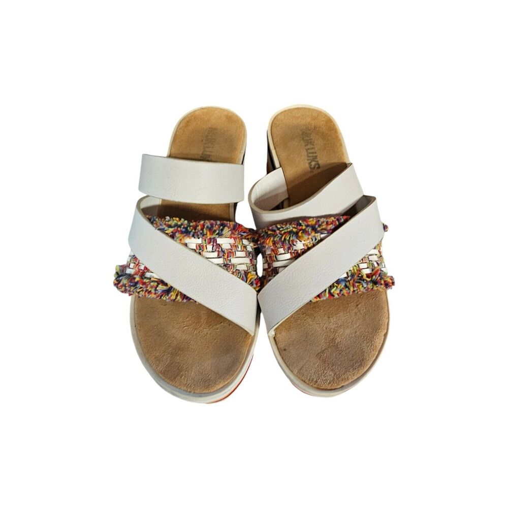 Muk Luks Sandals‎ White Rainbow Boho Platform Sandals White Multi 8.5